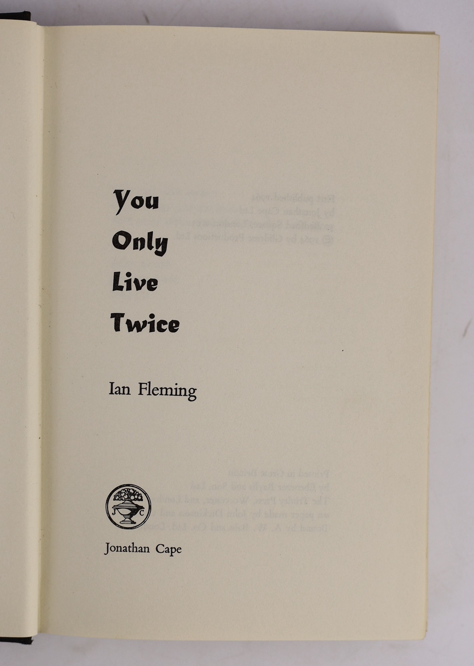 Fleming, Ian - From Russia, With Love. 1st Edition. half title and blurb leaf, pictorial cloth & (facsimile) d/wrapper. 1957; Fleming, Ian - You Only Live Twice. 1st Edition. half title & blurb leaf
